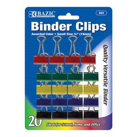 Picture of Bazic 263 BAZIC Small 3/4&quot; (19mm) Assorted Color Binder Clip (20/Pack) Pack of 24  