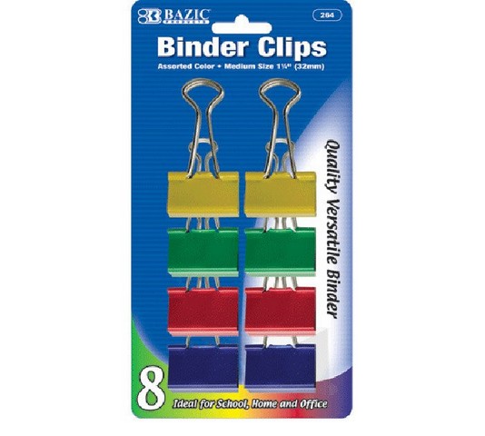 Picture of Bazic 264  Medium 1 1/4&quot; (32mm) Assorted Color Binder Clip (8/Pack) Pack of 24 