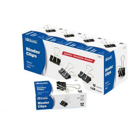Bazic   Medium 1 1/4" (32mm) Black Binder Clip (12/Box) Pack of 12