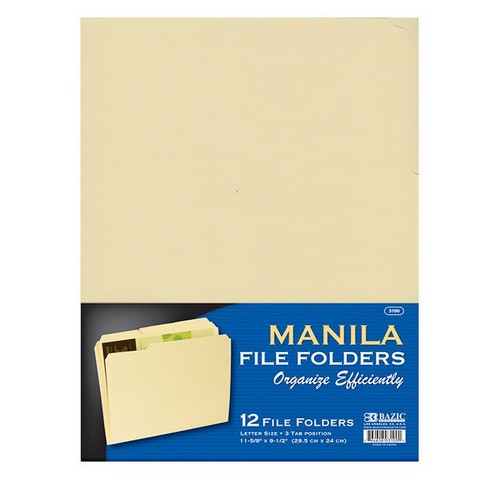 Bazic 1/3 Cut Letter Size Manila File Folder (12/Pack) Case of 48