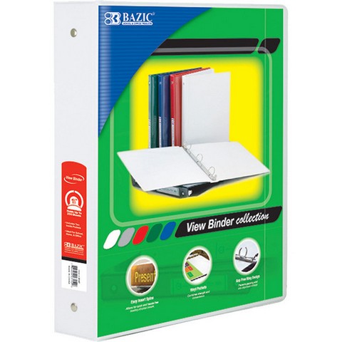 Bazic    1.5" White 3-Ring View Binder w/ 2-Pockets Pack of 12