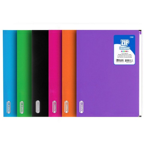 Bazic 3188 Assorted Color Letter Size Zip Envelope Pack of 24