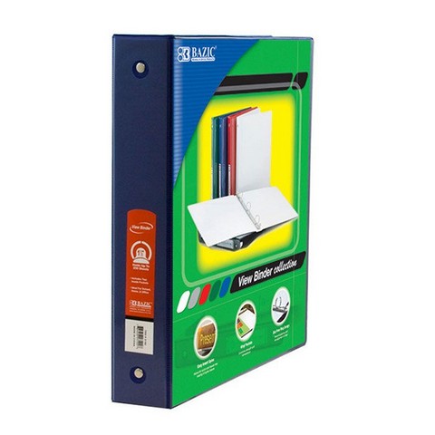 Bazic 1.5" Blue 3-Ring View Binder w/2-Pockets Pack of 12