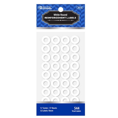Bazic 3810 BAZIC White Round Reinforcement Label (544/Pack) Pack of 24