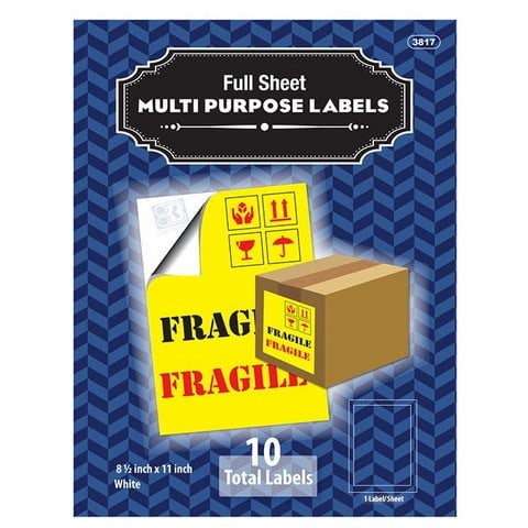 Bazic 3817 8.5" X 11" Full Sheet White Multipurpose Labels (10/Pk) Pack of 24