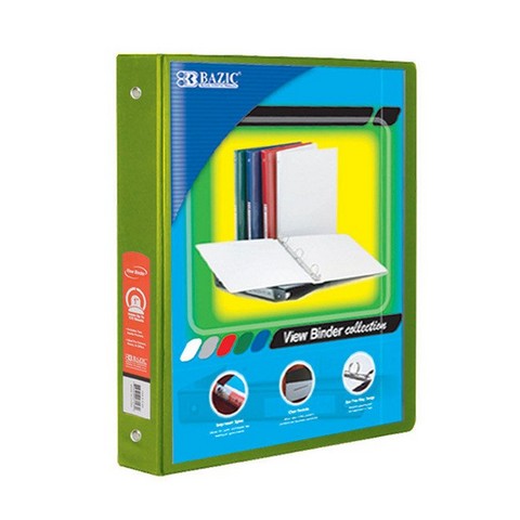 Bazic BAZIC 1" Lime Green 3-Ring View Binder w/ 2-Pockets Case of 12