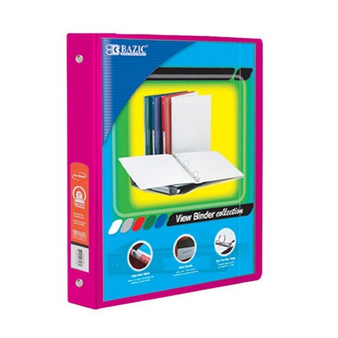 Bazic   BAZIC 1" Fuschia 3-Ring View Binder w/ 2-Pockets  Case of 12