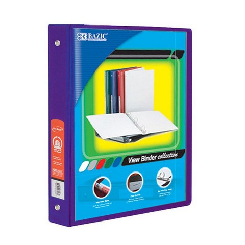 Bazic BAZIC 1" Purple 3-Ring View Binder w/ 2-Pockets Case of 12