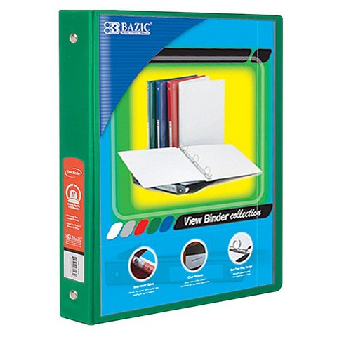 Bazic BAZIC 1.5" Green 3-Ring View Binder w/2-Pockets Case of 12