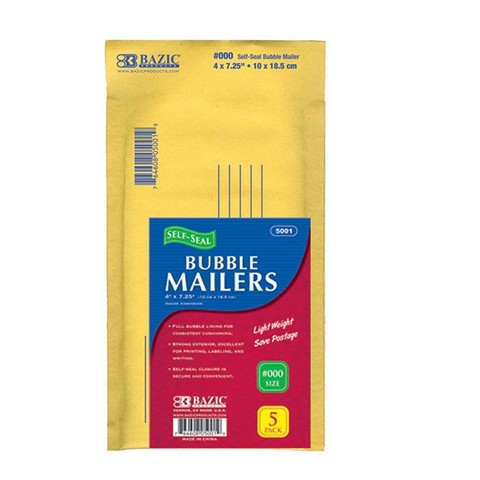 Picture of Bazic 5001 4 x 7.25 in. No.000 Self-Seal Bubble Mailers  Pack of 5 Case of 24                                      