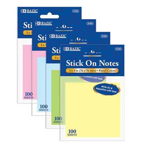 Bazic 5105 100 Ct. 3" X 3" Stick On Note Case of 24