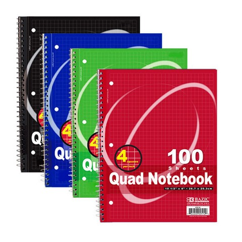 Bazic 100 Ct. Quad-Ruled 4-1" Spiral Notebook Case OF 24