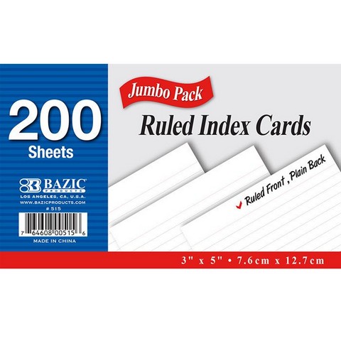 Picture of Bazic 515  200 Ct. 3&quot; X 5&quot; Ruled White Index Card  Case of 36 