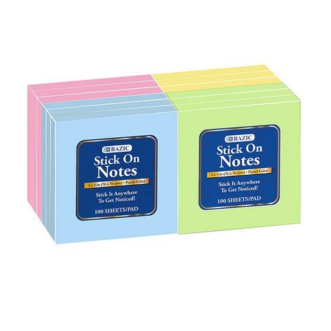 Bazic 5161  100 Ct. 3" X 3" Stick On Note (12/Shrink) Case of 12