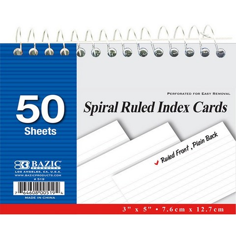 Picture of Bazic 519 50 Ct. Spiral Bound 3&quot; X 5&quot; Ruled White Index Card Case of 36 