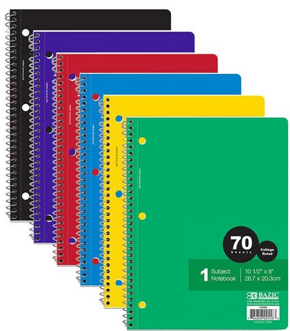 Bazic     C/R 70 Ct. 1-Subject Spiral Notebook Case of 24