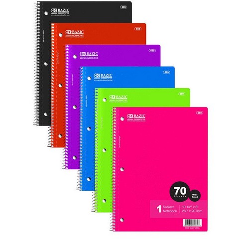 Bazic W/R 70 Ct. 1-Subject Spiral Notebook Case of 24