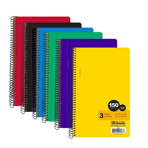 Bazic W/R 120 Ct 3-Subject Spiral Notebook Case of 24