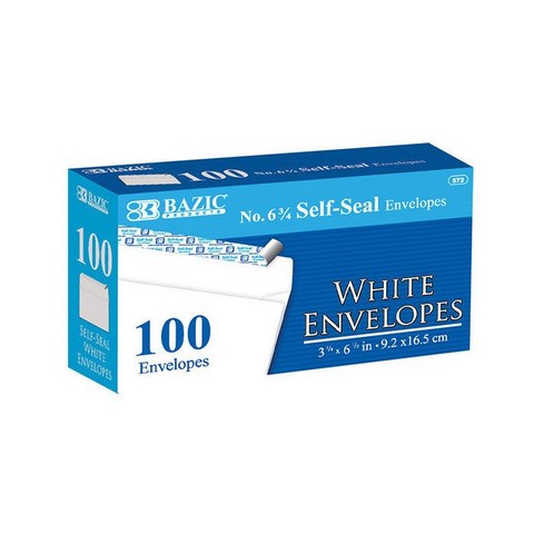 Picture of Bazic 572  #6 3/4 Self-Seal White Envelope (100/Pack)    Case of 24 
