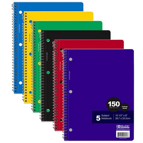 Bazic C/R 150 Ct. 5-Subject Spiral Notebook Case of 24