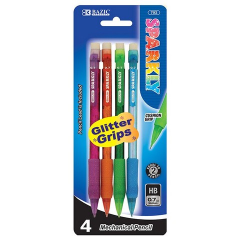 Picture of Bazic 702  Sparkly 0.7mm Mechanical Pencil w/ Glitter Grip (4/Pk) Pack of 24                                     