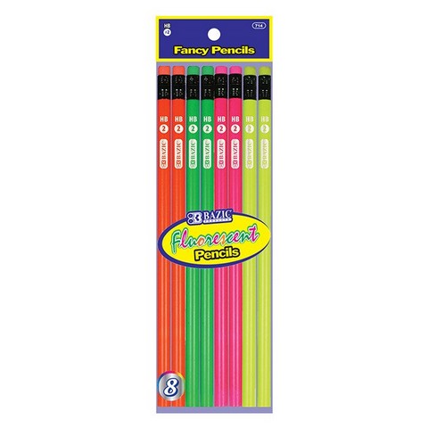 Picture of Bazic 714  Fluorescent Wood Pencil w/ Eraser (8/pack)  Case of 24                                      