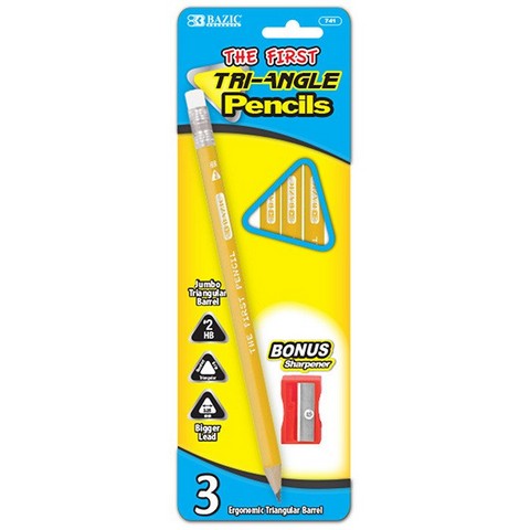 Picture of Bazic 741 3 No.2 The First Triangle Jumbo Yellow Pencil with Sharpener Pack of 24                                   