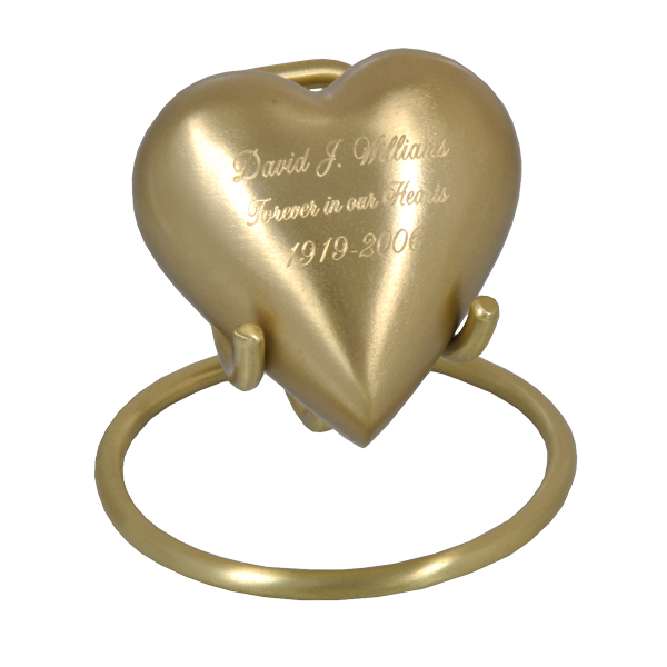 Picture of Memorial Gallery 8341 Brass Heart with stand Urn  Brass Heart  Urn with Display Stand