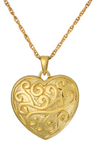 MG-3316gp Cremation Jewelry Scrollwork Filigree Heart 14K Gold Plating Pendant