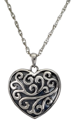 MG-3316s Cremation Jewelry Scrollwork Filigree Heart Sterling Silver Pendant