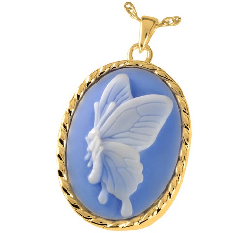 MG-3514GP Cremation Jewelry Sky Blue Butterfly 14K Gold Plating Pendant