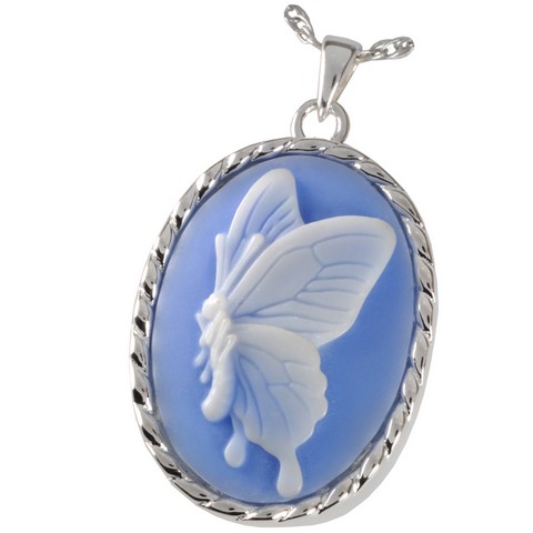 MG-3514ss Cremation Jewelry Sky Blue Butterfly Sterling Silver Pendant