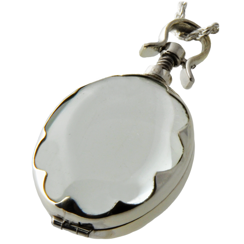 Picture of Memorial Gallery 5004s Cremation Jewelry Sterling Silver Victorian Glass Oval Scalloped Locket