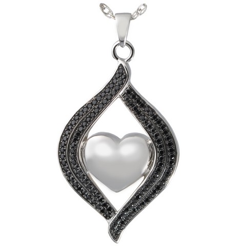 3320bs Cremation Jewelry Teardrop Ribbon Heart Midnight Stones Sterling Silver Pendant