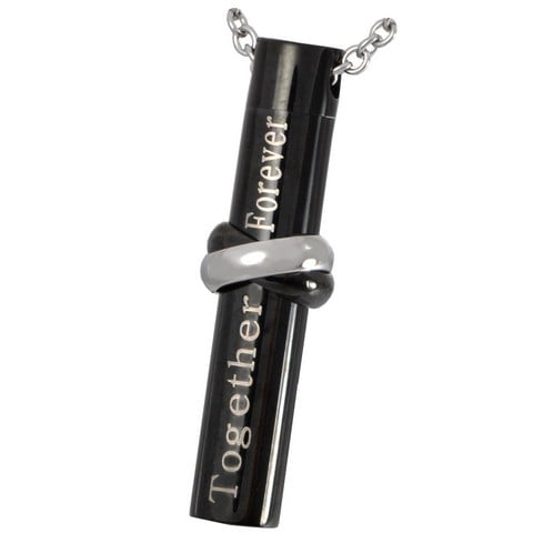 Cremation Jewelry Together Forever Black Titanium Cylinder Pendant