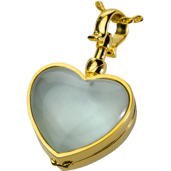 5000GP Gold-Plated Glass Heart Locket - Victorian Design - Secure Closure - Includes Chain