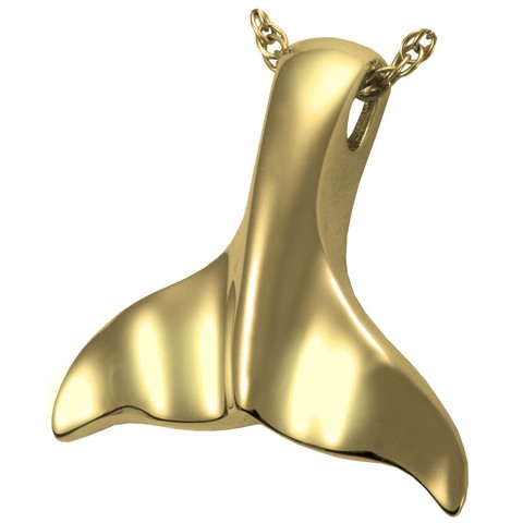 Whale Tail Cremation Pendant - 14K Gold Plated - Includes Chain
