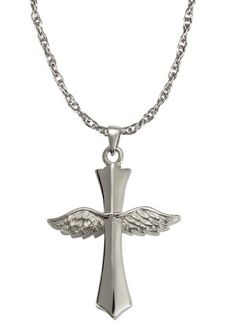 MG-3060s Winged Cross Cremation Jewelry Winged Cross Sterling Silver Pendant