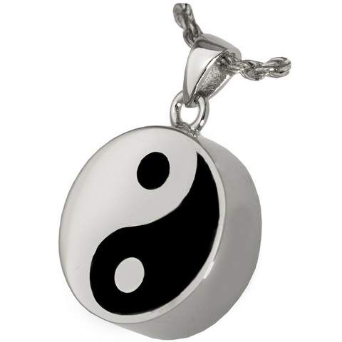 Yin Yang Sterling Silver Cremation Pendant - Silver - 18in. Chain - Double Compartment