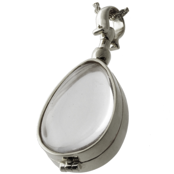 Glass Teardrop Victorian Locket - Sterling Silver - 18in. Chain - Secure Closure