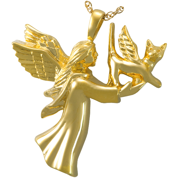 3199 Angel CatGP Pet Cremation Jewelry Angel Cat 14K Gold Plating Pendant