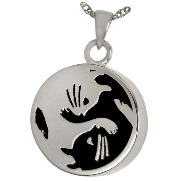 3552Sbe Pet Cremation Jewelry Kitty Yin Yang Sterling Silver Block engraving Pendant