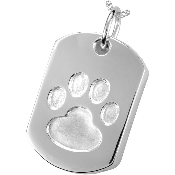 3171s Pet Cremation Jewelry Paw Print Dog Tag Sterling Silver Pendant
