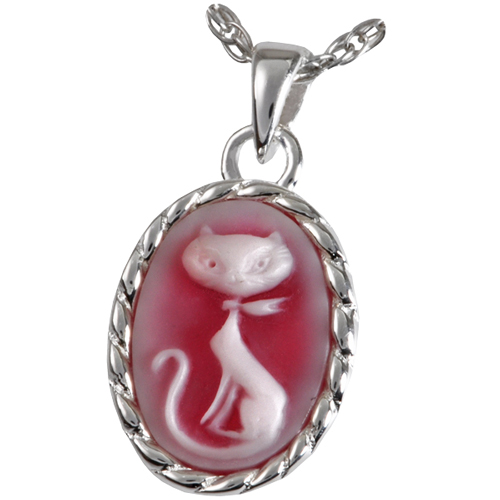 MG-3513ss Pet Cremation Jewelry Pretty Kitty Cameo Sterling Silver Pendant