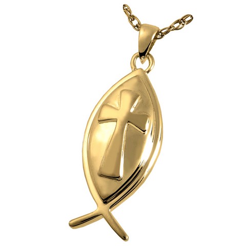 3853gp Cremation Jewelry Fish Cross 14K Gold Plating Pendant