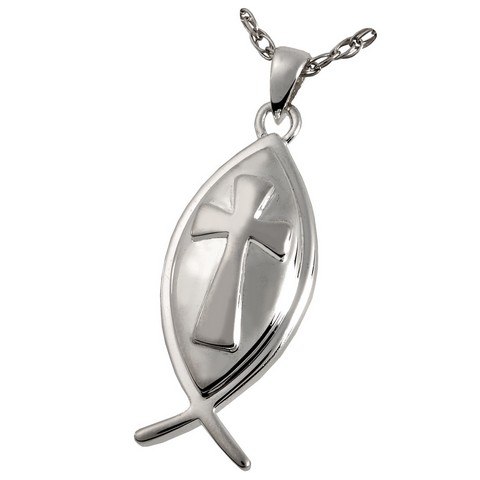 3853s Cremation Jewelry Fish Cross Sterling Silver Pendant