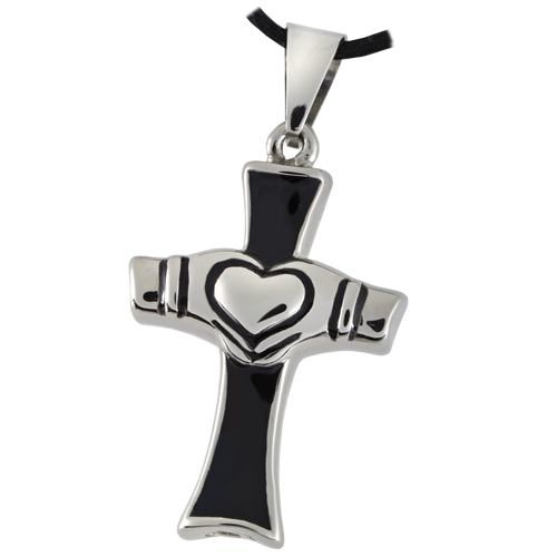 Picture of Memorial Gallery SSP041B Cremation Jewelry Premium Stainless Steel Claddagh Cross Pendant