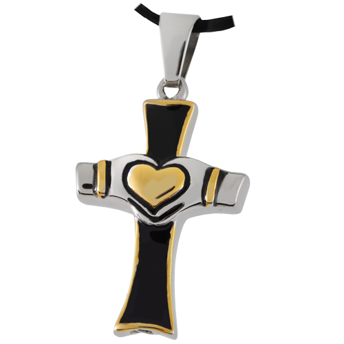 Picture of Memorial Gallery SSP041C Cremation Jewelry Premium Stainless Steel Claddagh Cross Two-tone Pendant