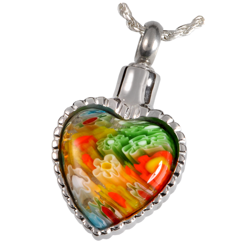 Picture of Memorial Gallery MG-6117 Cremation Jewelry Stainless Steel Art Glass Heart I Pendant