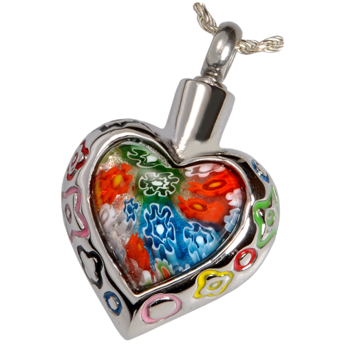 Picture of Memorial Gallery MG-6118 Cremation Jewelry Stainless Steel Art Glass Heart II Pendant